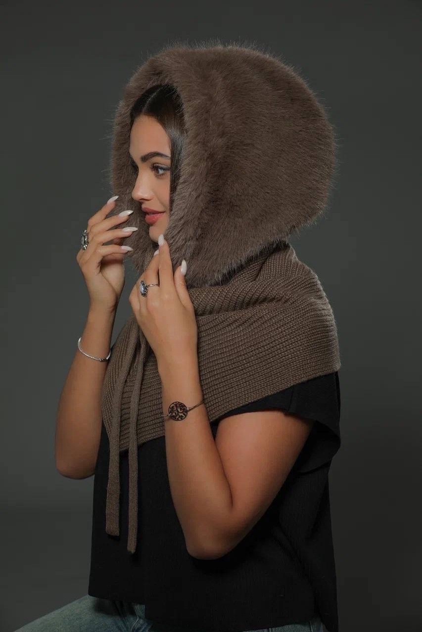 капор женский,капор зимний,шапка платок,шарф капор,капюшон с шарфом