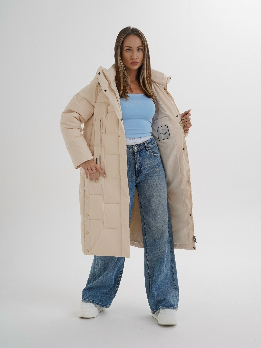 бежевый пуховик,пуховик удлиненный,длинные пуховики,пальто утепленное,пальто пуховик