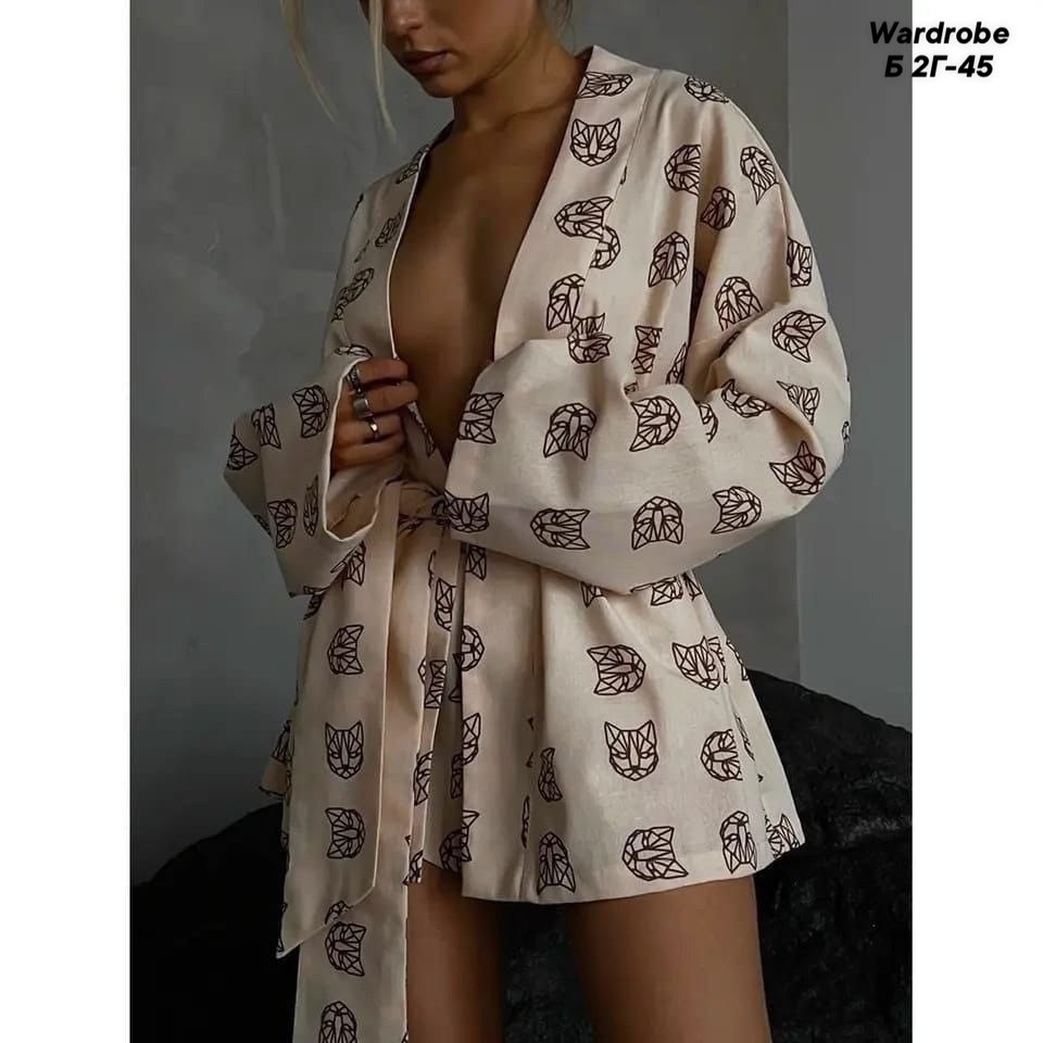 пижама с принтом,пижамы женски,пижама кимоно,женские костюмы,пижама стильная