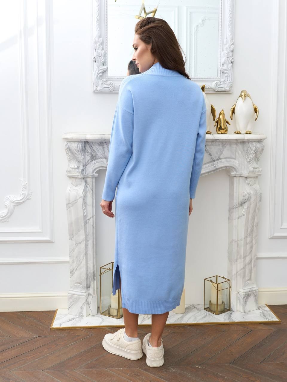 платье теплое трикотажное,трикотажное платье,повседневные платья,голубое платье,платье миди