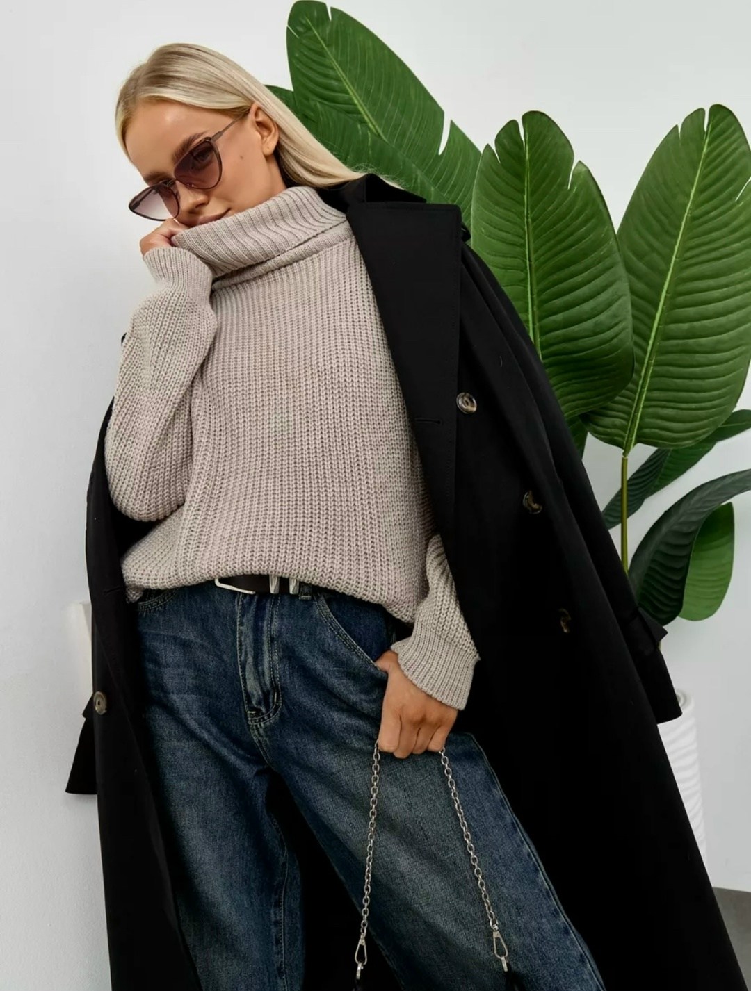 свитер оверсайз вязаный с горлом,женский свитер,бежевый джемпер,джемпер женский свитер,бежевая водолазка