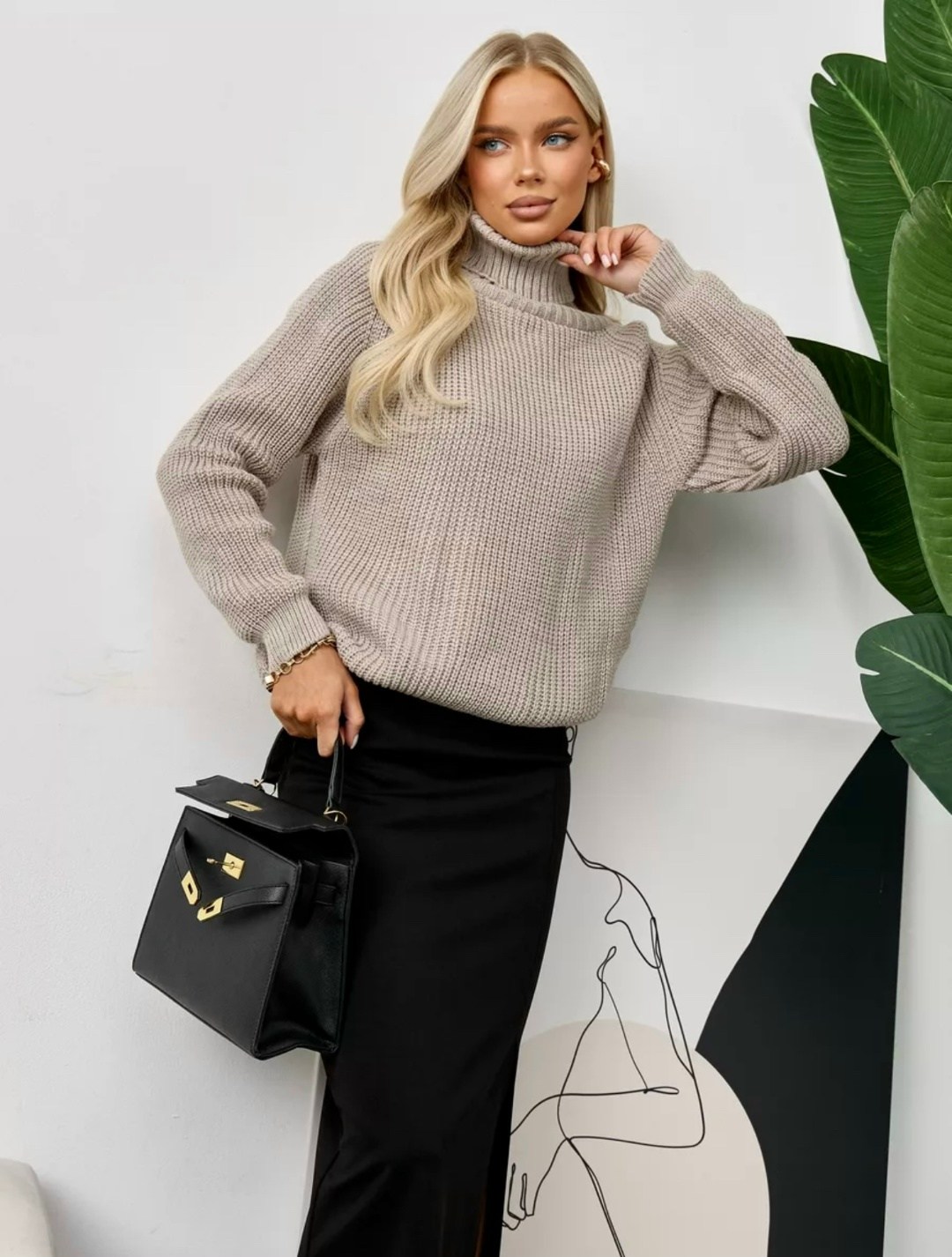 свитер оверсайз вязаный с горлом,женский свитер,бежевый джемпер,джемпер женский свитер,бежевая водолазка