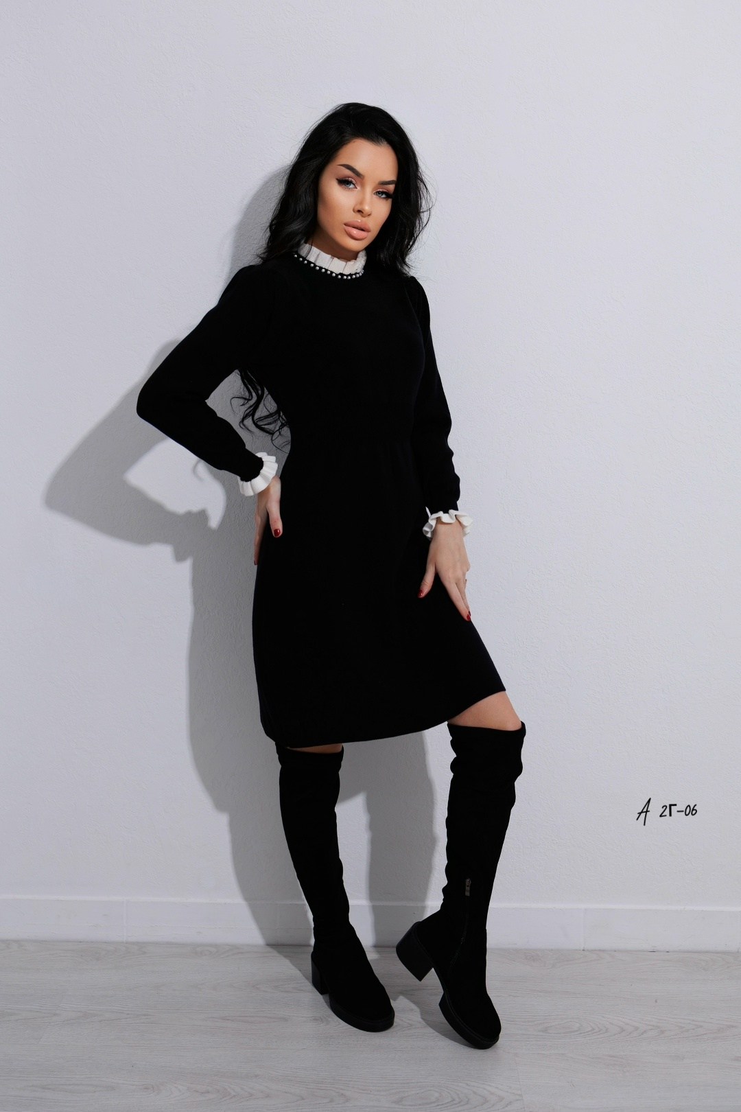 платье,платье женская,платье с воротником,платье черное,платье вязаное