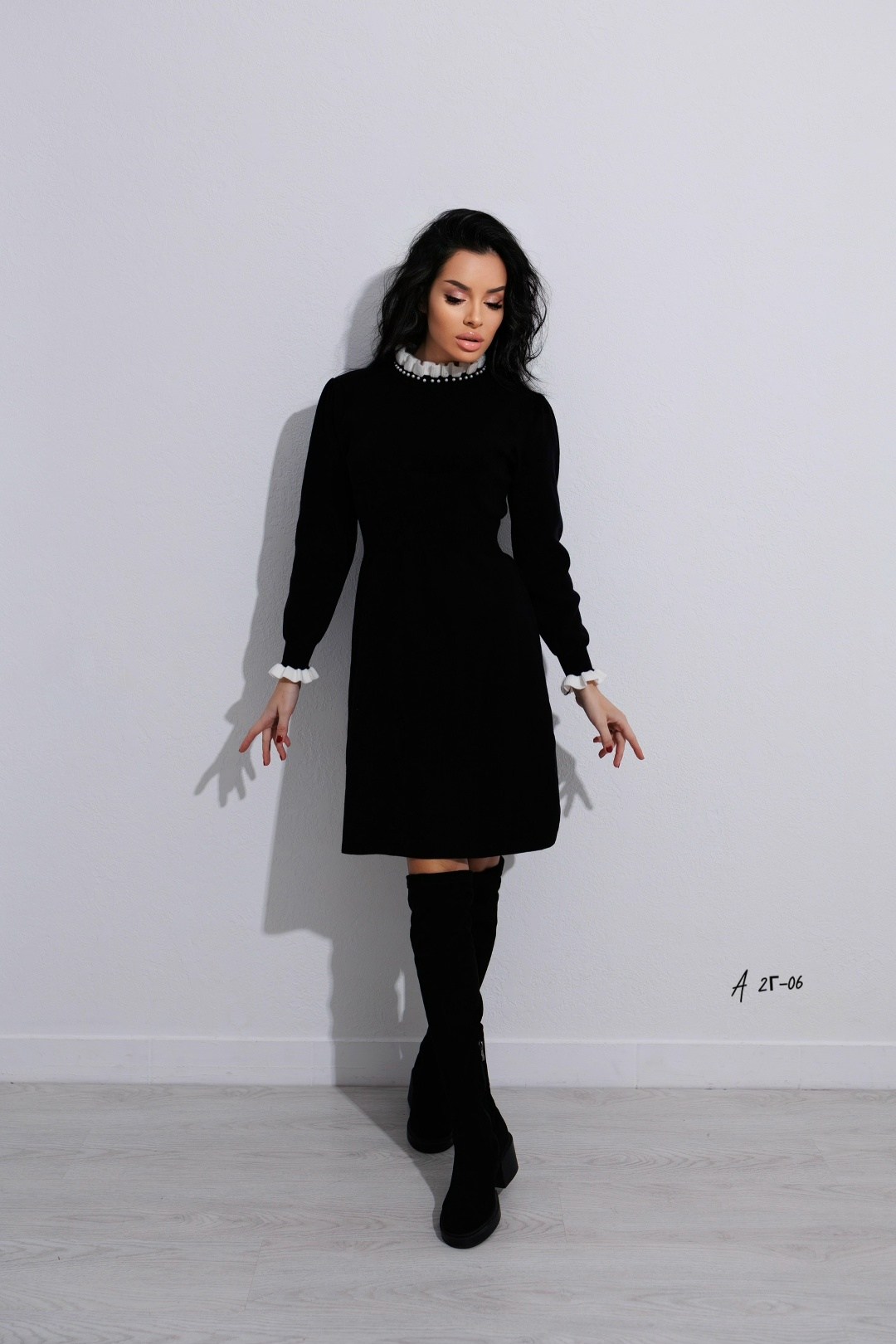 платье,платье женская,платье с воротником,платье черное,платье вязаное