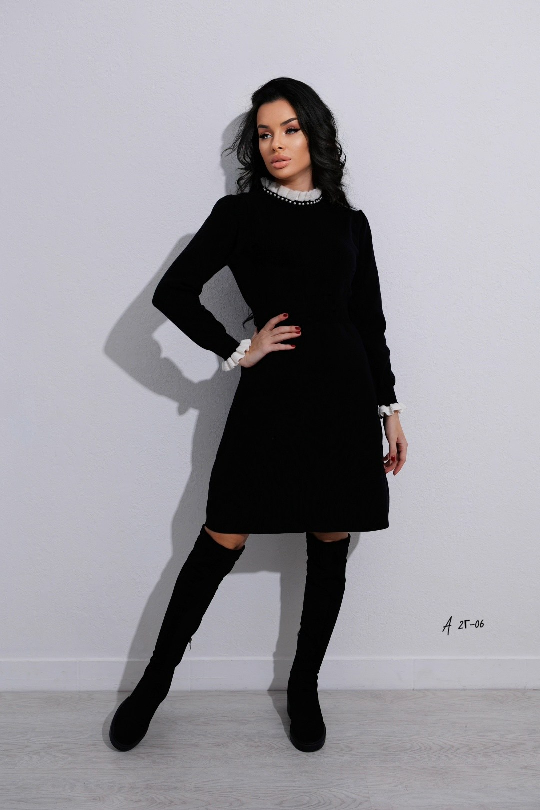 платье,платье женская,платье с воротником,платье черное,платье вязаное