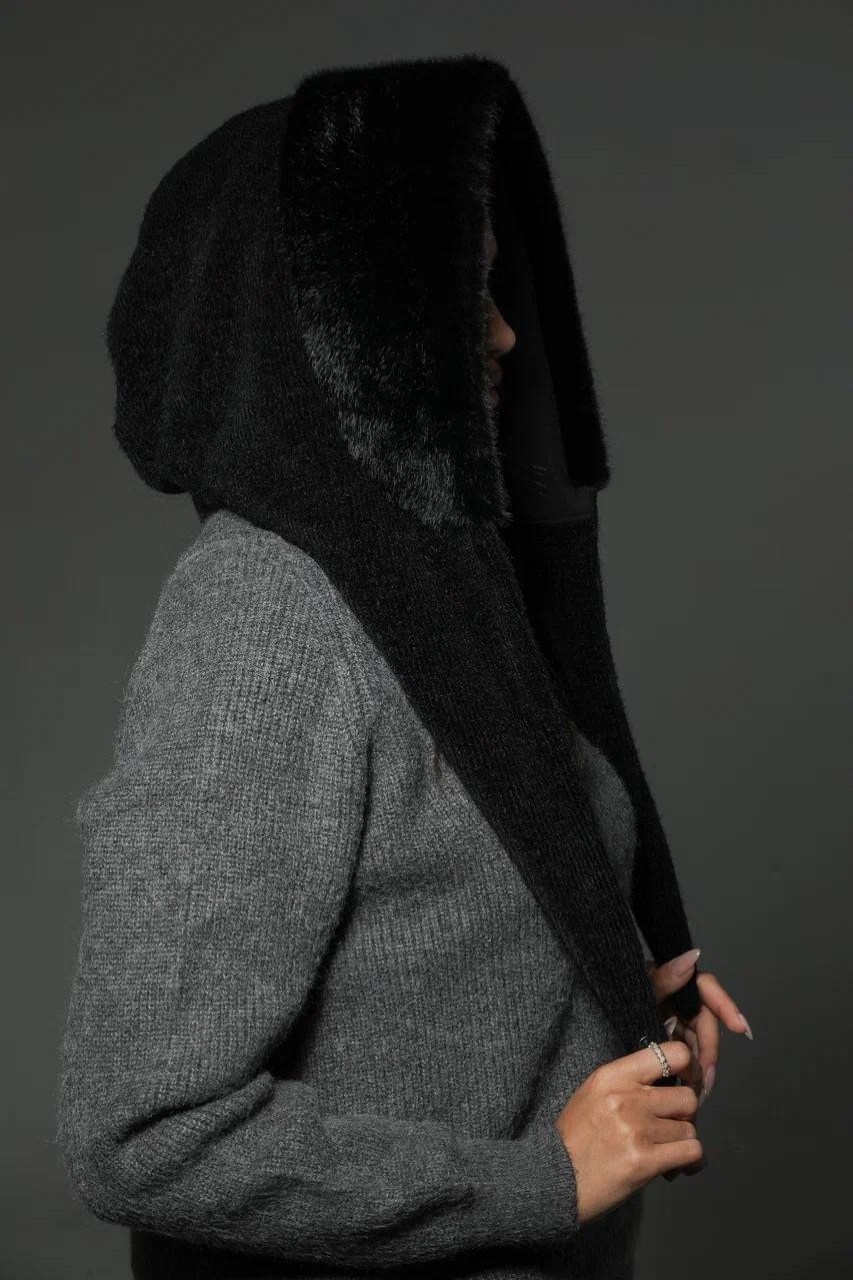капор капюшон,капор черный вязаный,капор женский,капор капюшон вязаный,капор меховой