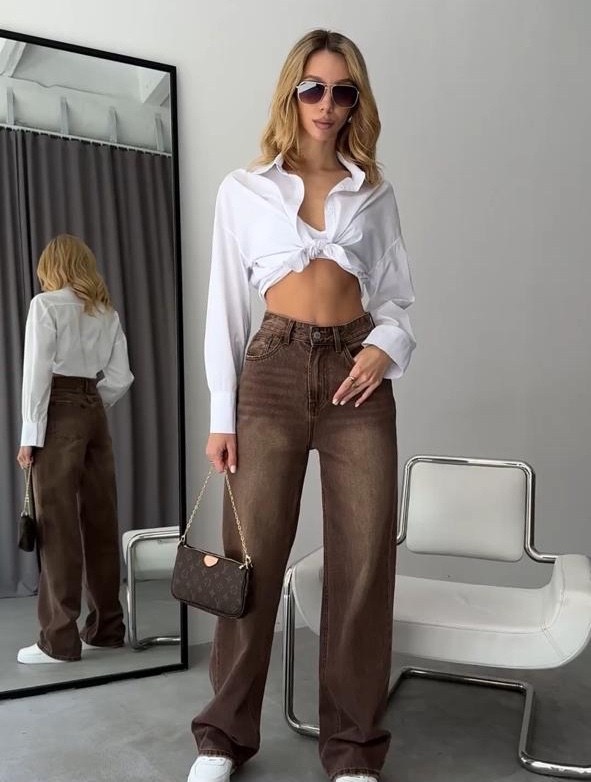 коричневые джинсы женские широкие,коричневые джинсы женские,коричневые джинсы,модные брюки,джинсы повседневные