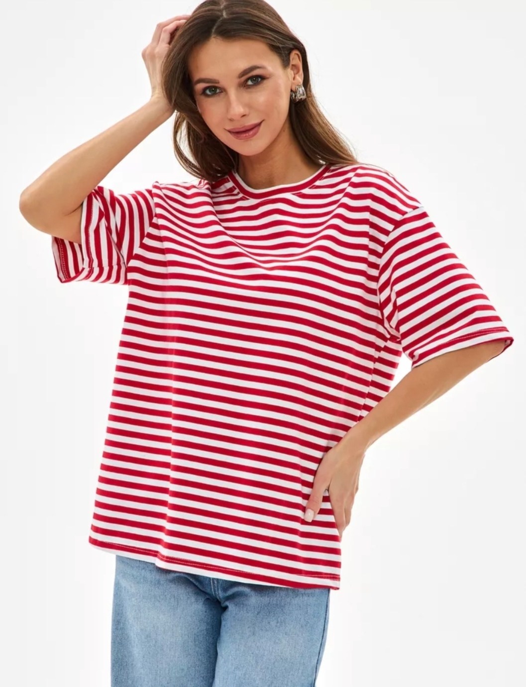 тельняшка красная,женская футболка,футболки в полоску,футболка трикотажная,футболки оверсайз