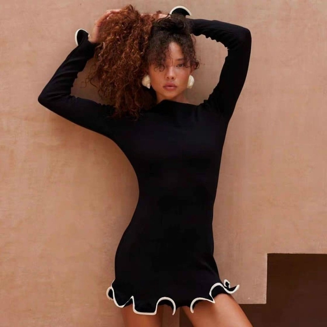 женское облегающее платье с длинным рукавом,платье женское облегающее,женское трикотажное платье,модное платье,короткие платья