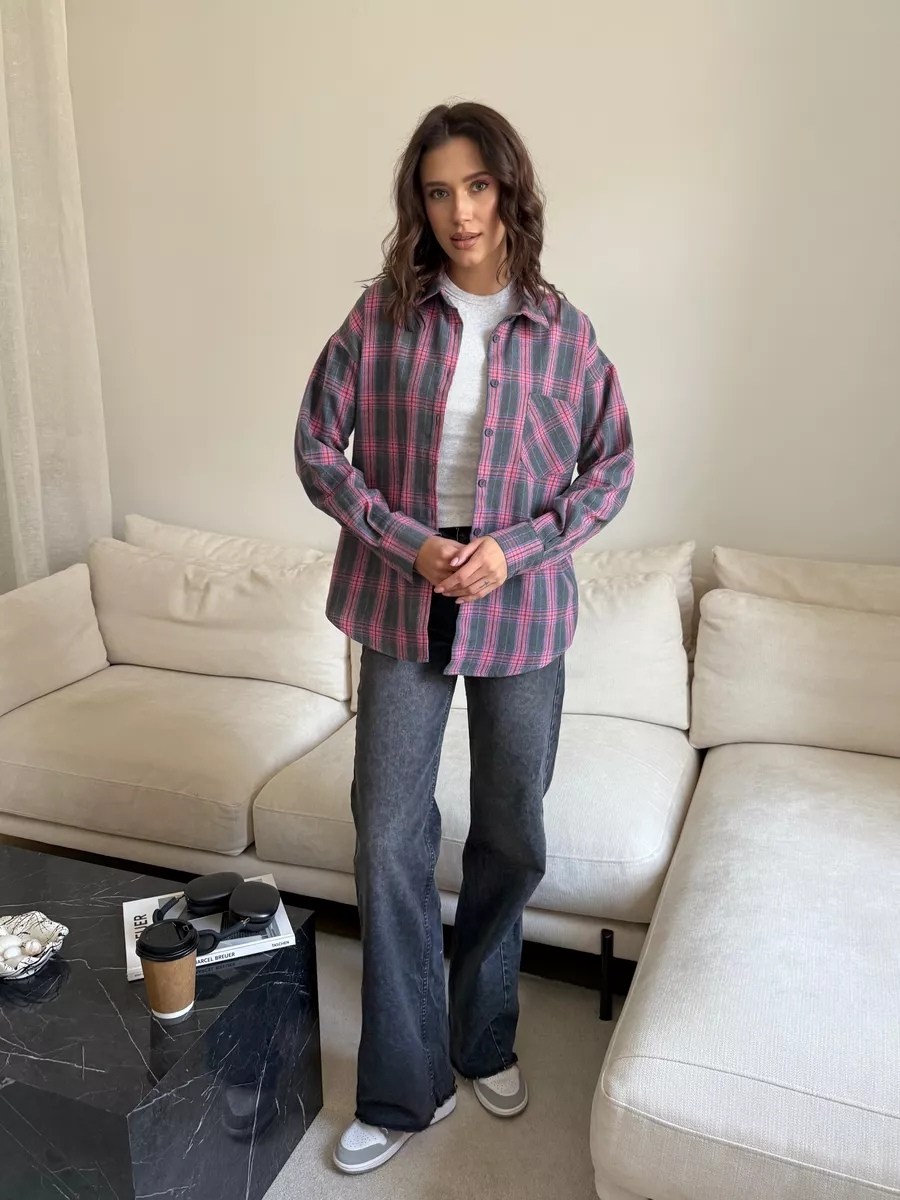 женская рубашка в клетку,рубашка в клетку,женская рубашка в клетку оверсайз,рубашка в клетку удлиненная,рубашка в клетку свободного кроя