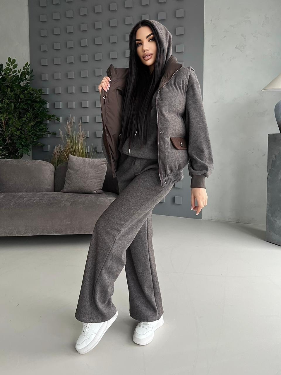 костюм тройка женский,костюм тройка,костюм на флисе,серый костюм тройка,костюм тройка с курткой