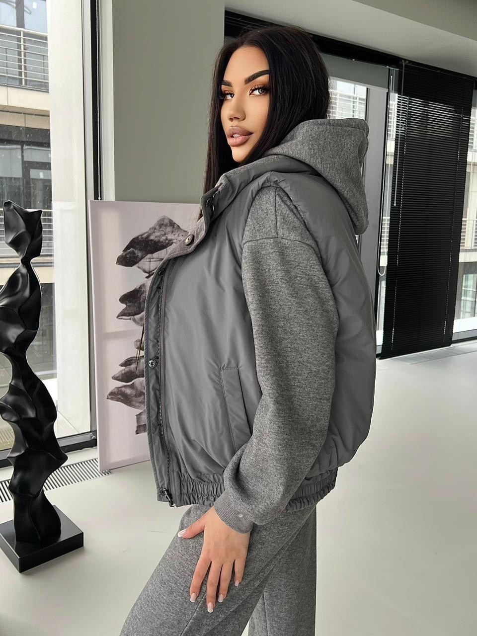 костюм тройка женский,костюм тройка,костюм на флисе,серый костюм тройка,костюм тройка с курткой