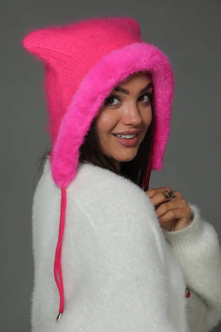 шапка с ушками из ангоры,шапка с ушками,шапка женская из ангоры,женская шапка с ушками,вязаная шапка с ушками