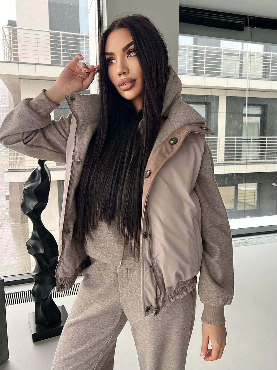 костюм тройка женский,костюм тройка,костюм на флисе,серый костюм тройка,костюм тройка с курткой