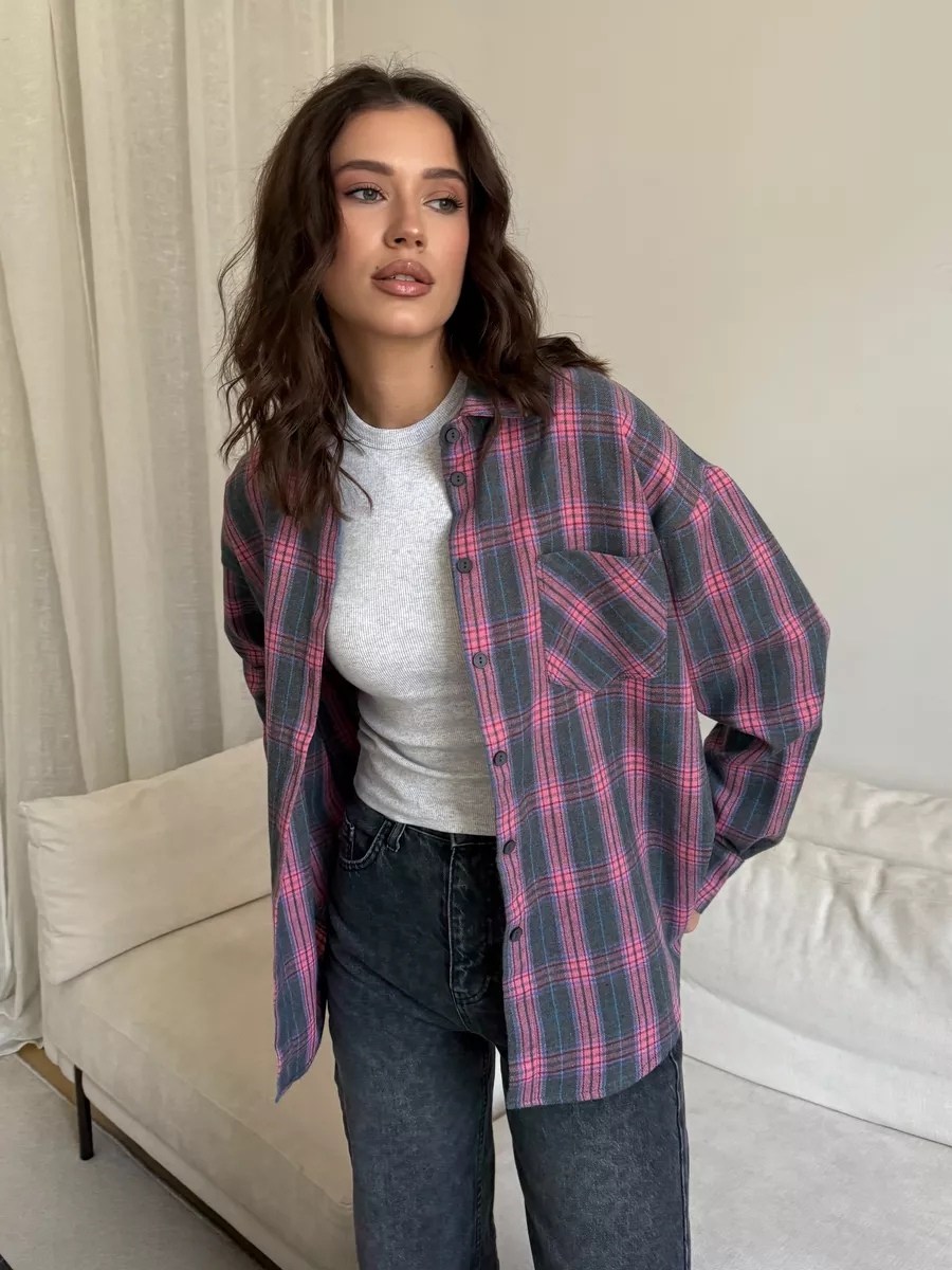 женская рубашка в клетку,рубашка в клетку,женская рубашка в клетку оверсайз,рубашка в клетку удлиненная,рубашка в клетку свободного кроя