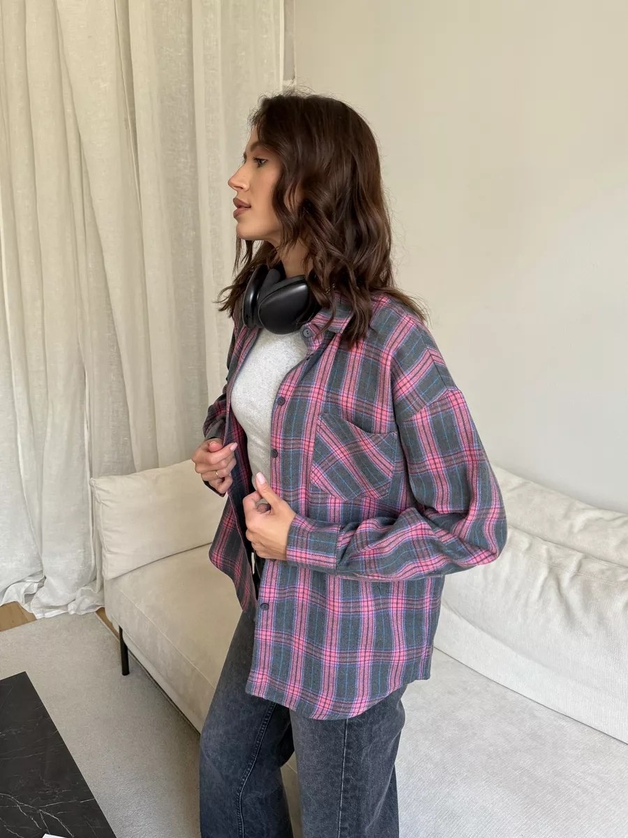 женская рубашка в клетку,рубашка в клетку,женская рубашка в клетку оверсайз,рубашка в клетку удлиненная,рубашка в клетку свободного кроя