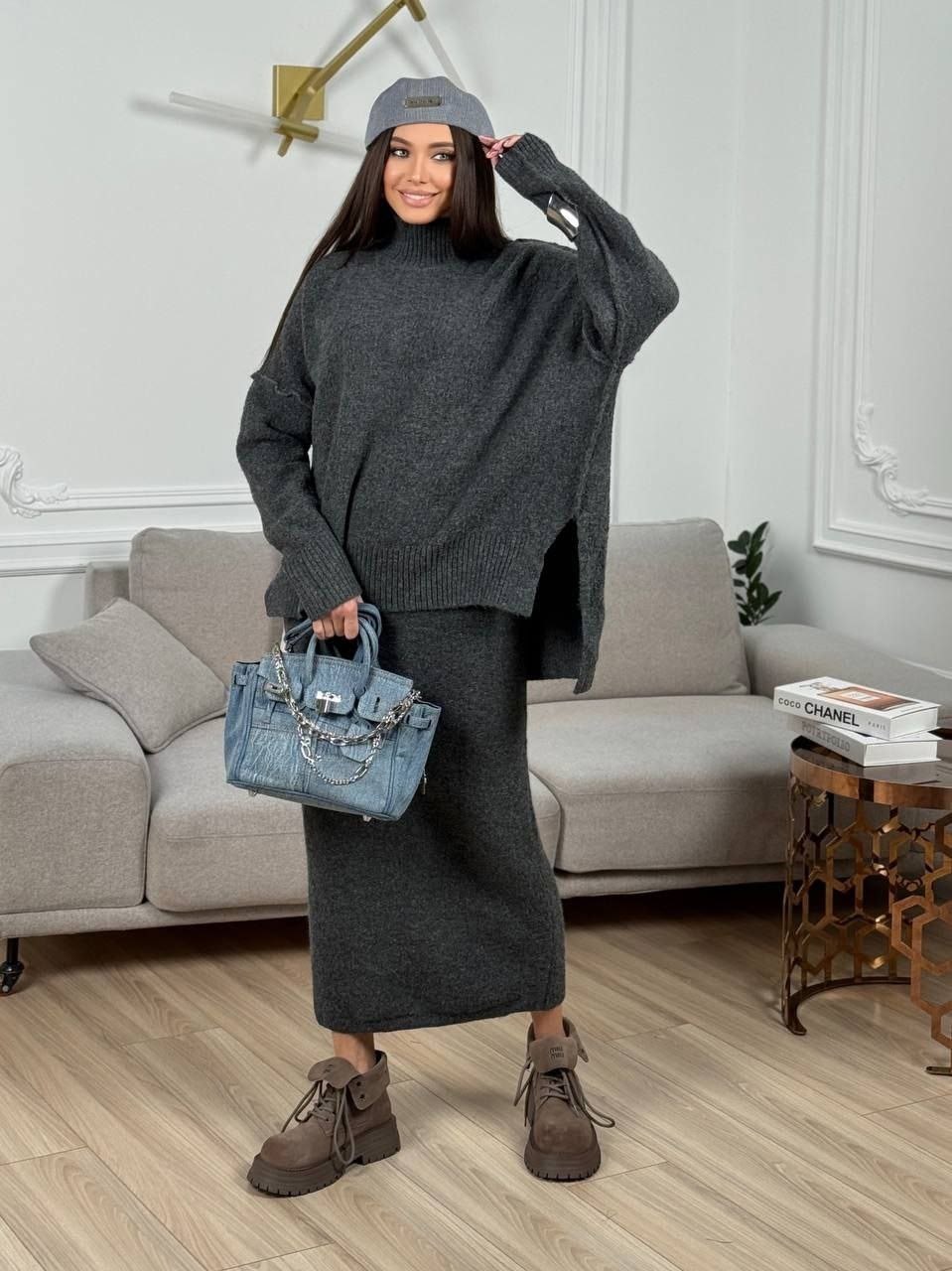 трикотажные костюмы,теплый трикотажный костюм с юбкой,костюм с юбкой и кофтой,кофта с юбкой,женский костюм с юбкой