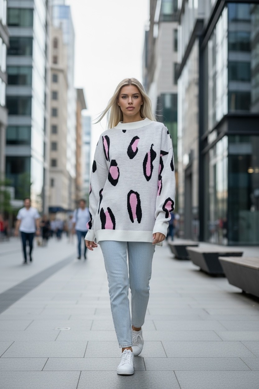 женский удлиненный джемпер оверсайз с леопардовым,свитер оверсайз женский леопард,свитера женские,джемпер с принтом,джемпер с леопардовым принтом