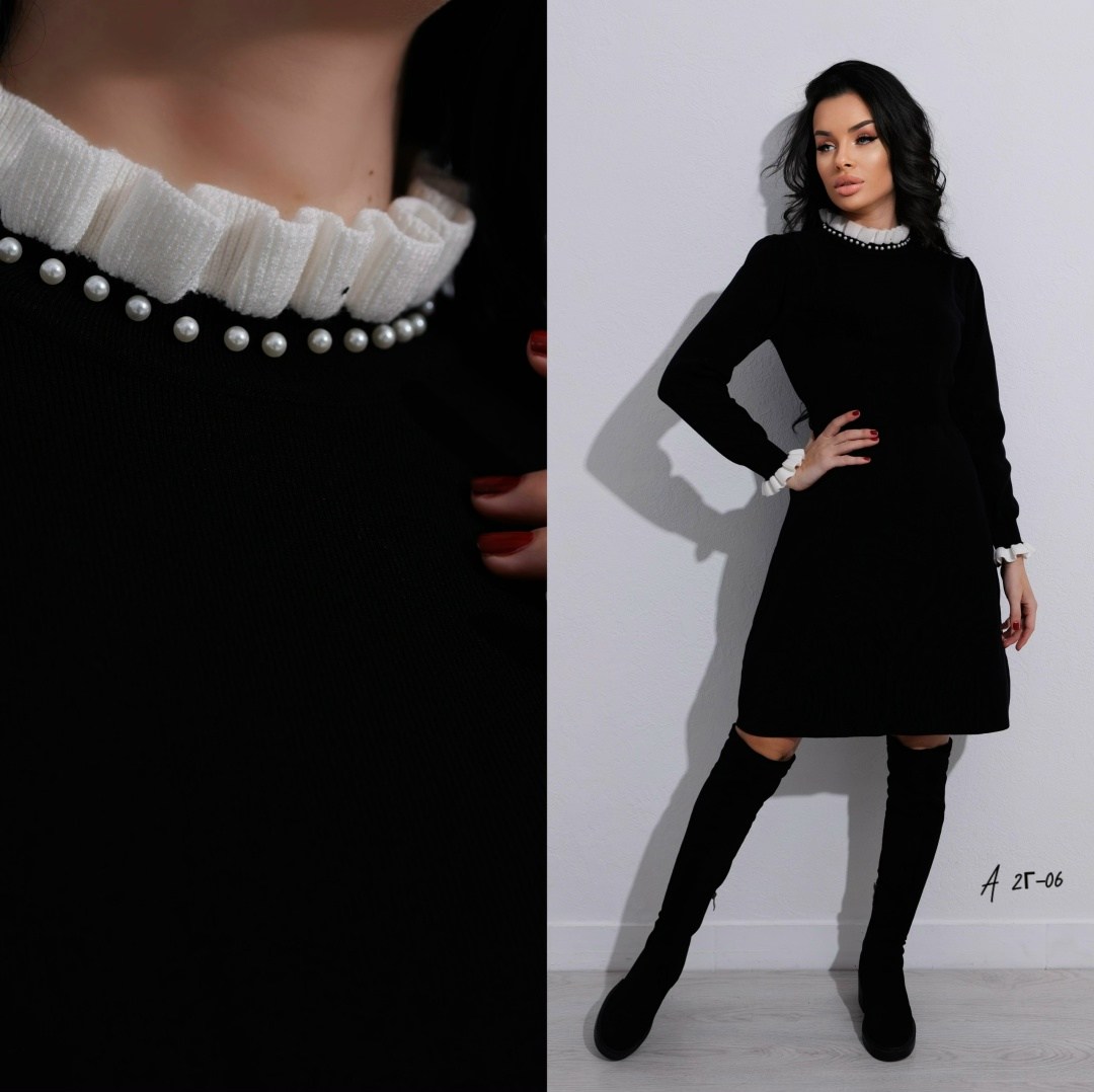 платье,платье женская,платье с воротником,платье черное,платье вязаное