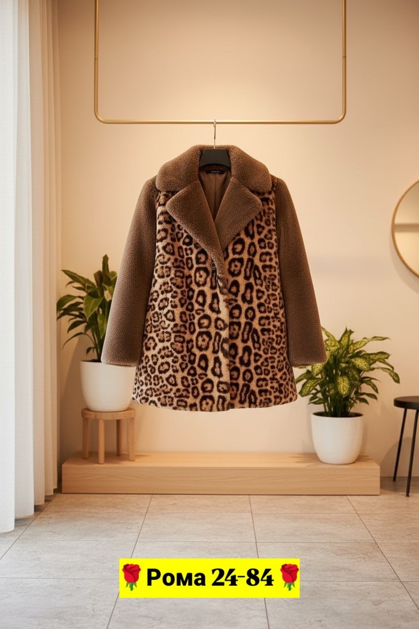 пальто из искусственного меха,пальто плюшевое,пальто из искусственного меха с леопардовым,пальто с леопардовыми карманами,меховое пальто