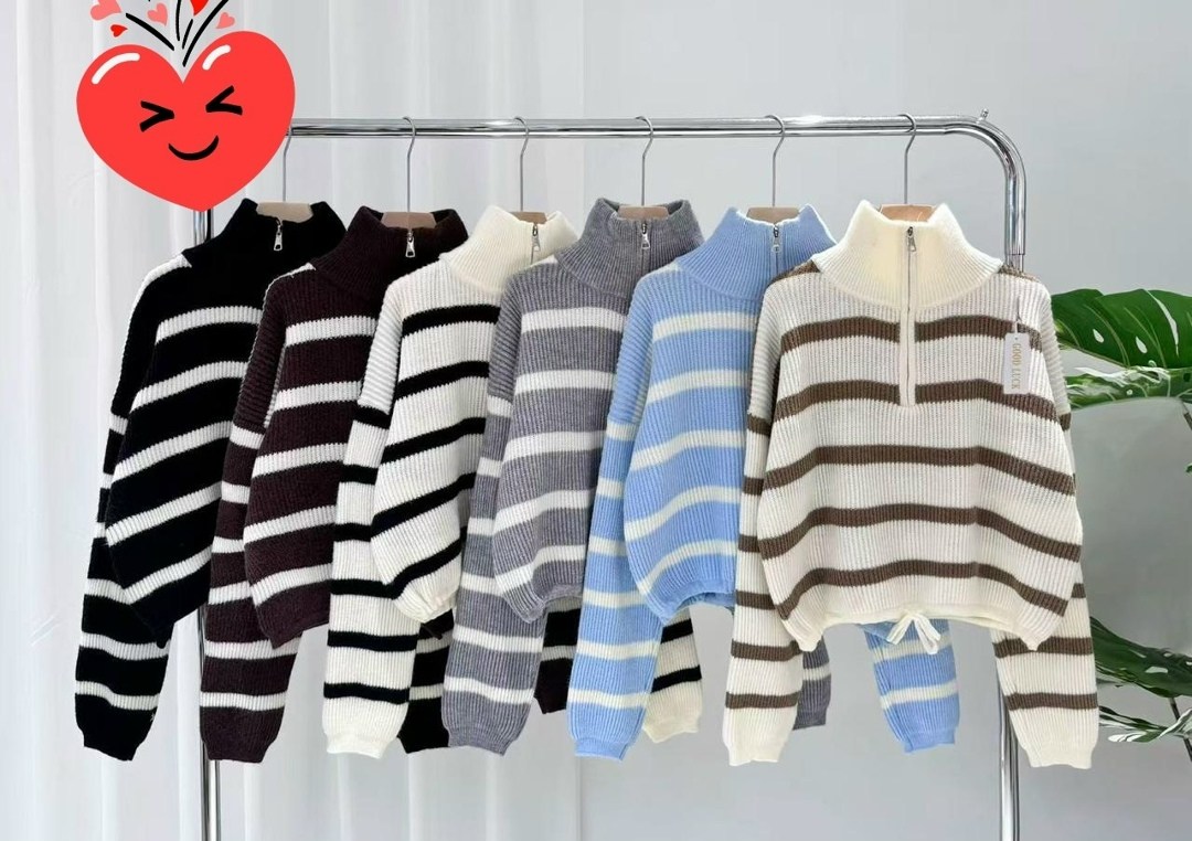 женский свитер в полоску,свитер в полоску,женский трикотажный свитер в полоску,свитер в полоску на молнии,вязаный свитер в полоску