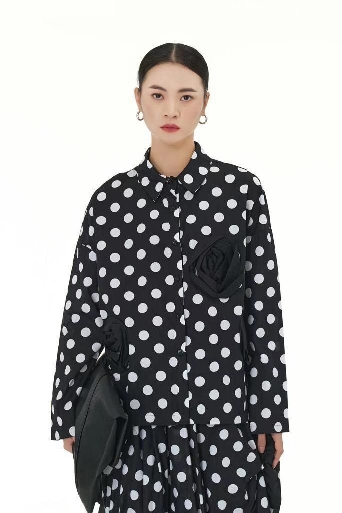 блузка в горошек,рубашка в горошек,блуза,модные блузки,женская однобортная рубашка в горошек xitao