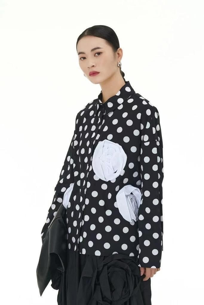 блузка в горошек,рубашка в горошек,блуза,модные блузки,женская однобортная рубашка в горошек xitao