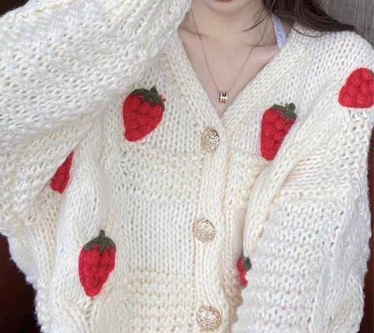 кардиган вязаное,кардиган с клубникой,кофта кардиган,кардиган для девочек,кардиган