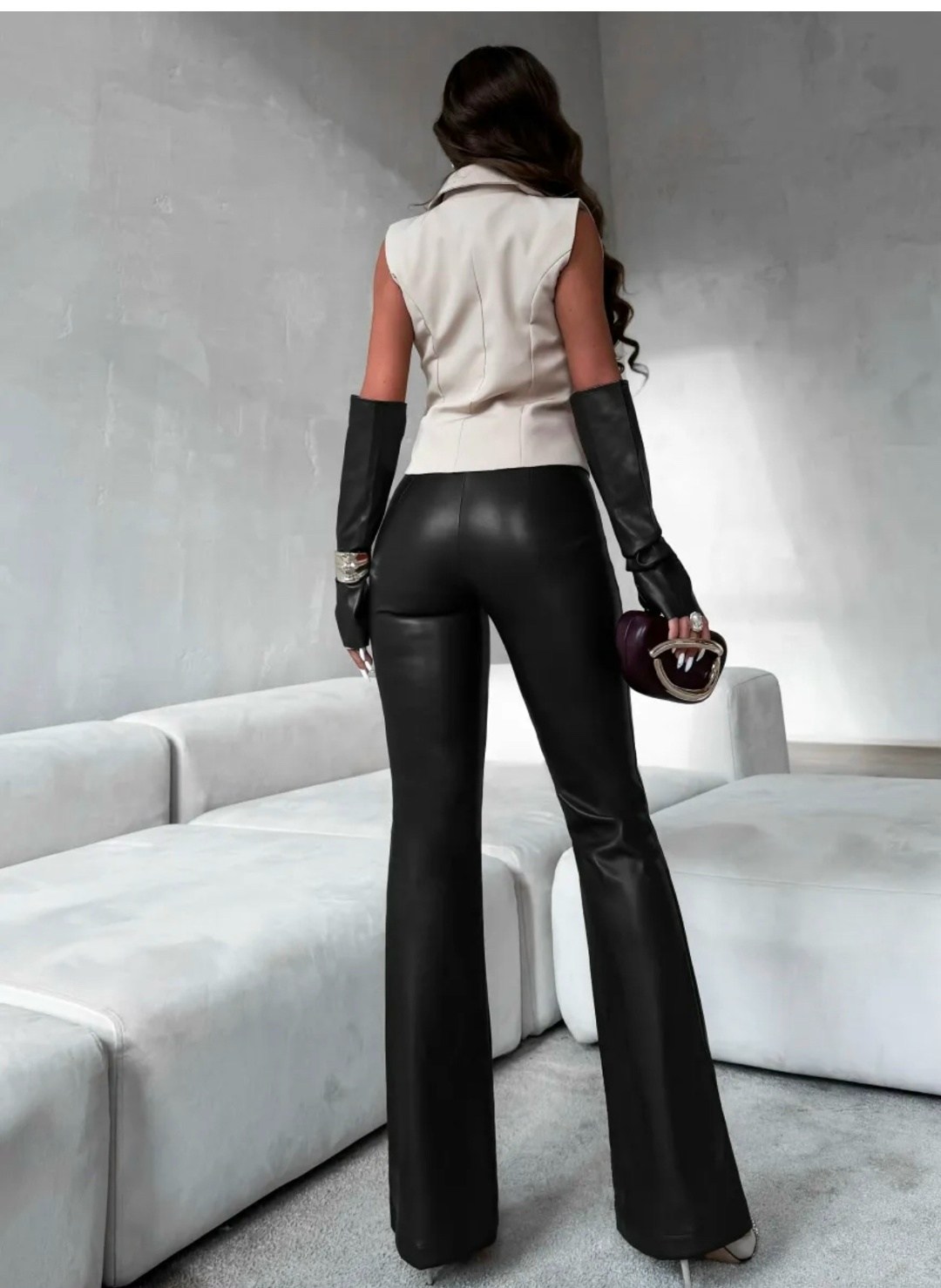 женские кожаные брюки,кожаные брюки клеш,брюки клеш из экокожи,кожаные брюки широкие,кожаные штаны клеш