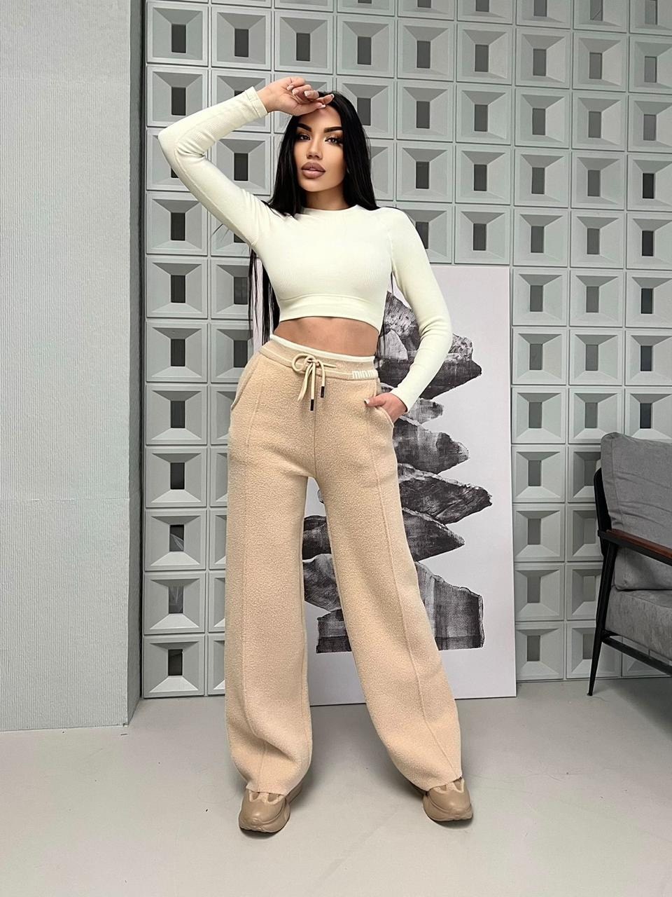 вязаные брюки,брюки трикотажные палаццо,брюки трикотажные,костюм бежевый,брюки комплект