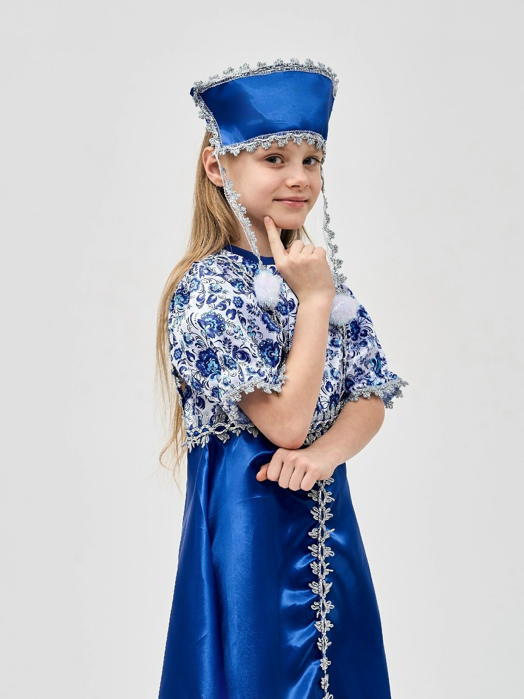 костюм гжель для девочки,снегурочка гжель батик костюм,костюмы снегурочки,костюм гжель,костюм русский народный для девочки