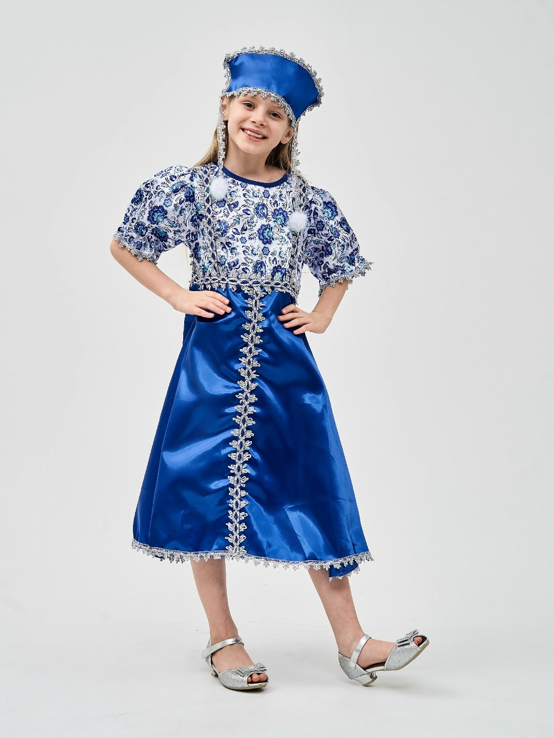 костюм гжель для девочки,снегурочка гжель батик костюм,костюмы снегурочки,костюм гжель,костюм русский народный для девочки