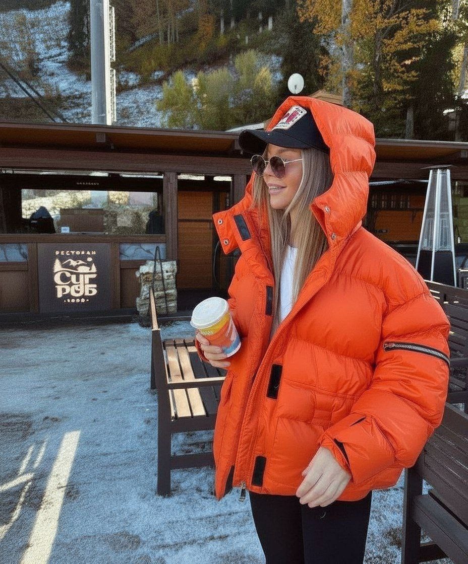 модная куртка,зимние куртки,теплая куртка,модная оранжевая куртка,оранжевый пуховик