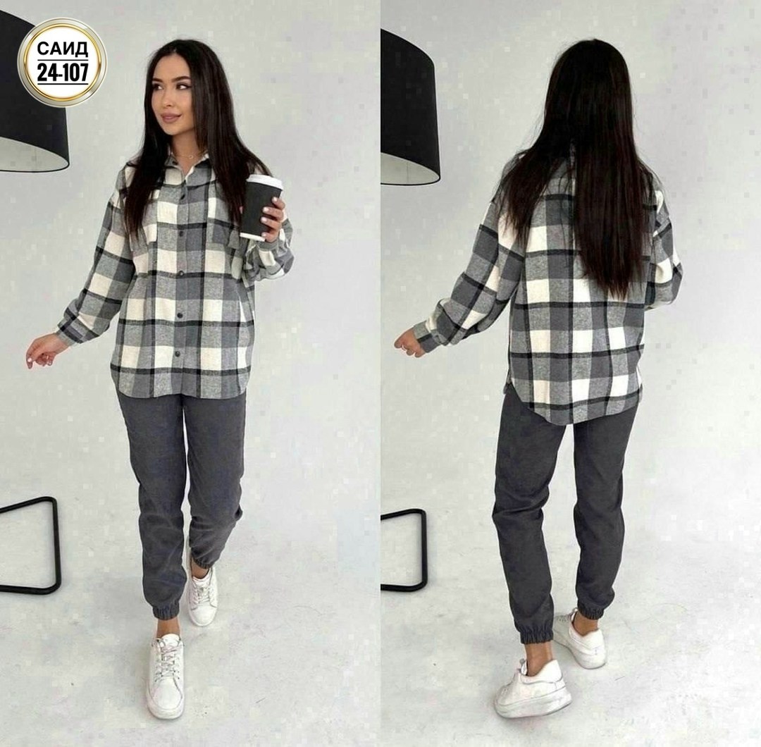рубашка оверсайз в клетку женская,костюм женский рубашка,костюмы женские,костюм женский на флисе,костюм женский двойка