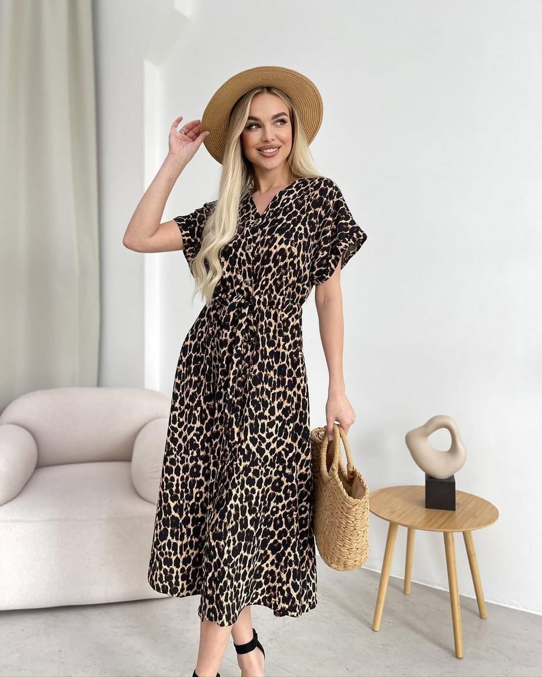 платье туника,платье миди с леопардовым принтом,платье лен,платье летнее,летнее платье женское