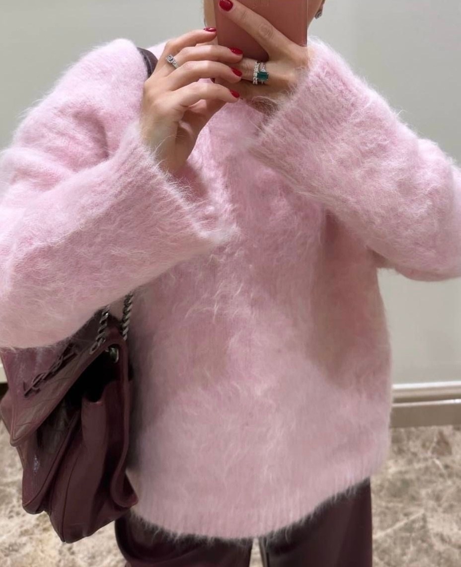 мохеровый свитер,розовый свитер,розовый мохеровый свитер,свитер из мохера,свитер пушистый