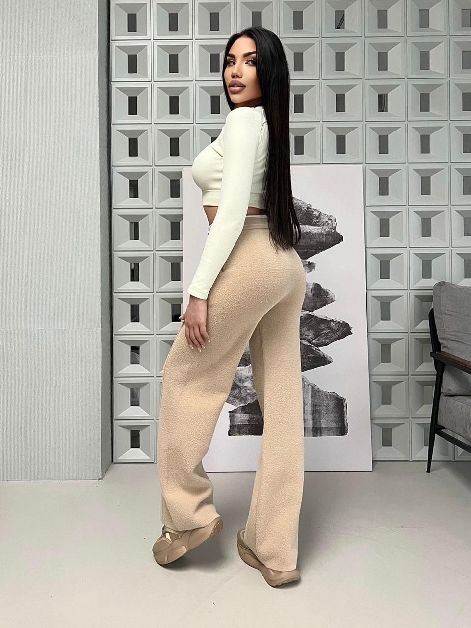 вязаные брюки,брюки трикотажные палаццо,брюки трикотажные,костюм бежевый,брюки комплект