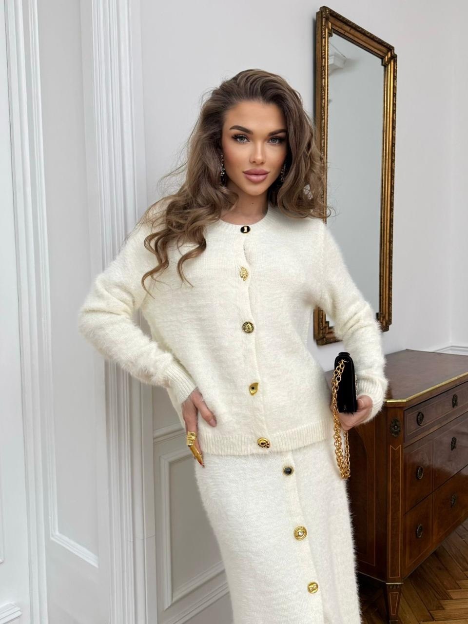 вязаные кардиганы,молочный кардиган,вязаный костюм с юбкой,кардиган
