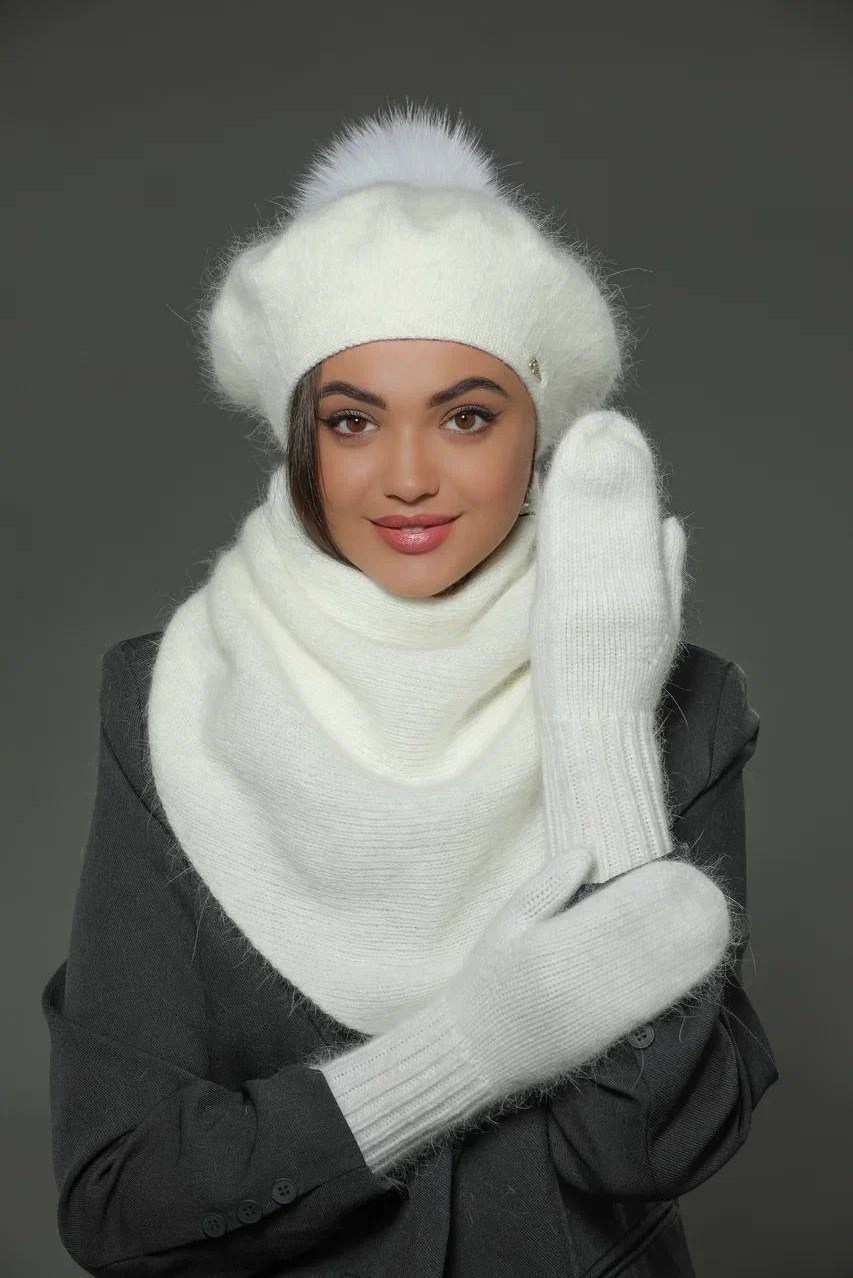 варежки из ангоры,женские варежки меховые,комплект шапок,варежки ангора,зимние женские варежки