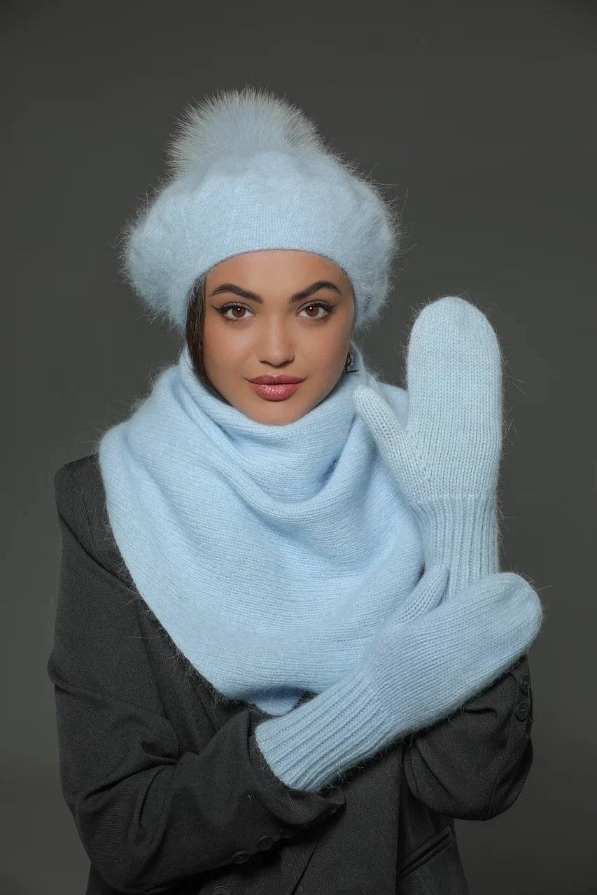 варежки из ангоры,женские варежки меховые,комплект шапок,варежки ангора,зимние женские варежки