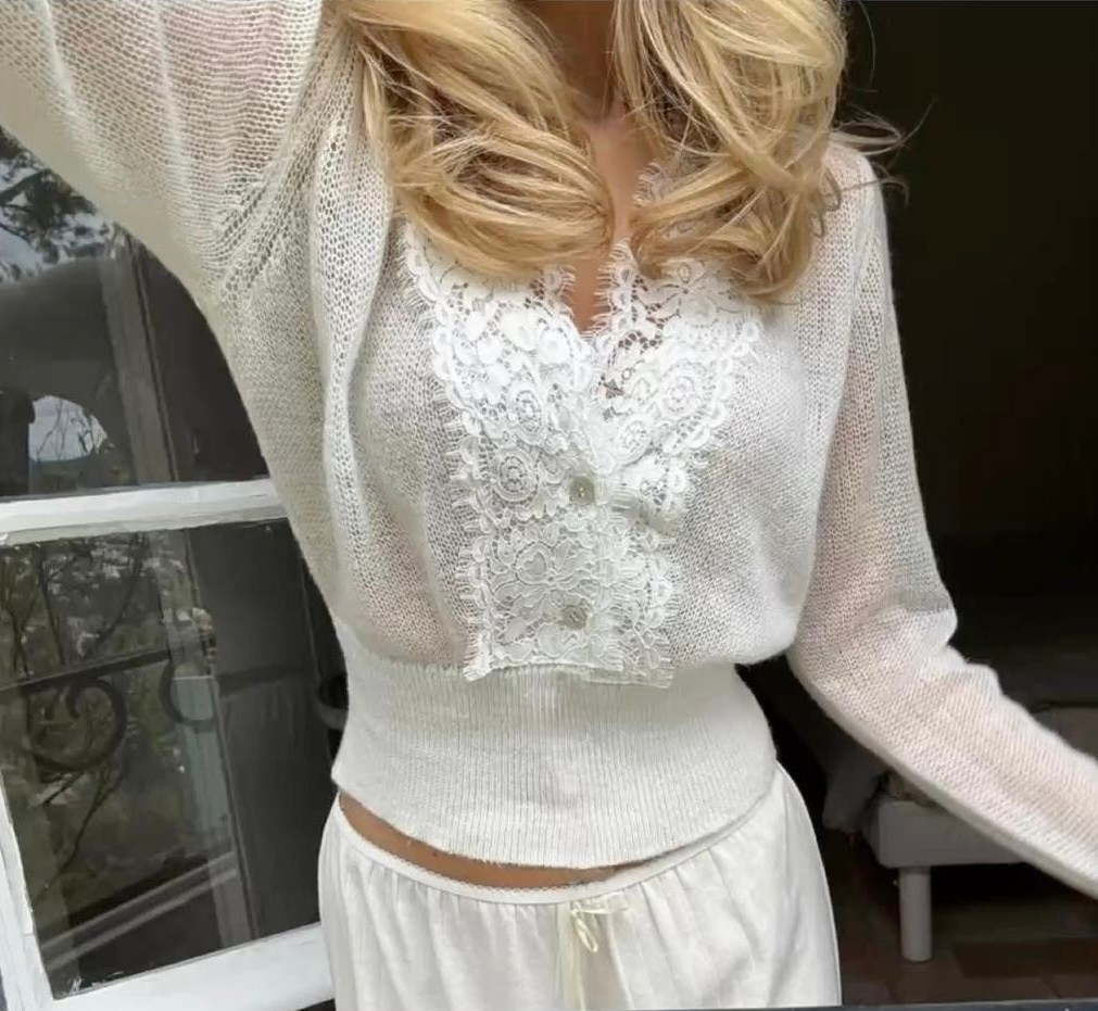 кофта с кружевами,модное вязание,вязаные вещи,свитер с кружевом,вязаный свитер