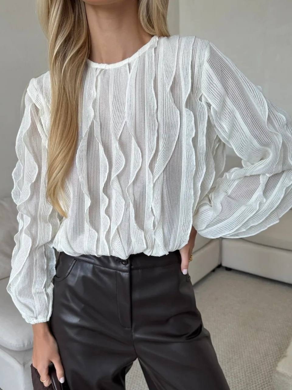 блузка с оборками,блузка элегантная,шифоновая блузка,женская блуза,повседневная блузка