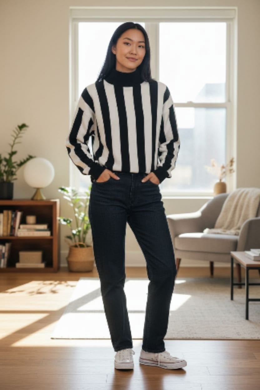 свитер в полоску,серый свитер,свитер с высоким воротом,женский свитер,джемпер