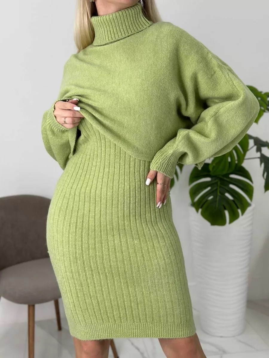 костюм платье и свитер теплый,трикотажные костюмы,костюм двойка платье и свитер,костюм платье с кофтой,трикотажное теплое платье