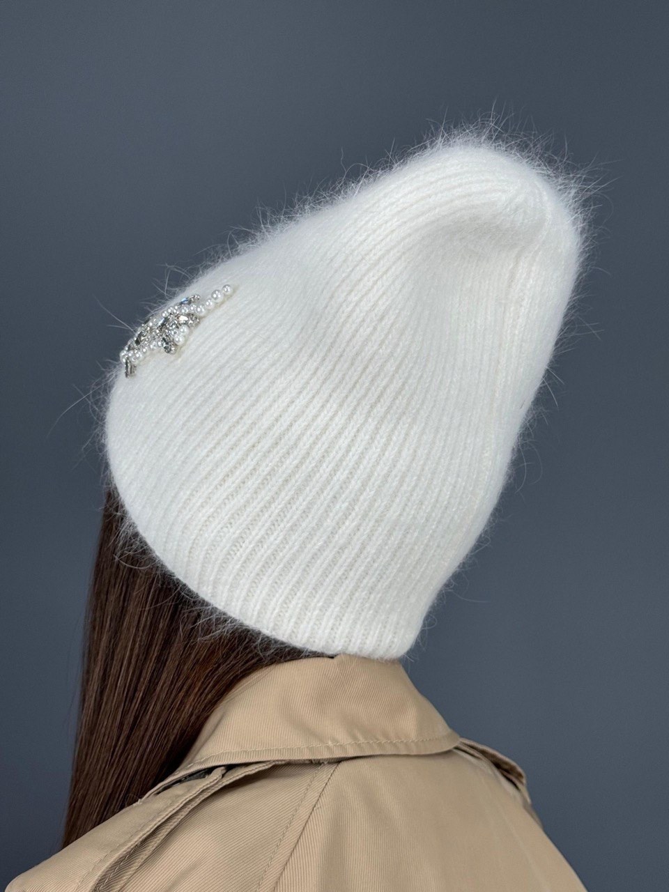 женская шапка ангора,шапка ангора,стильная шапка,шапка женская бини,женская вязанная шапка