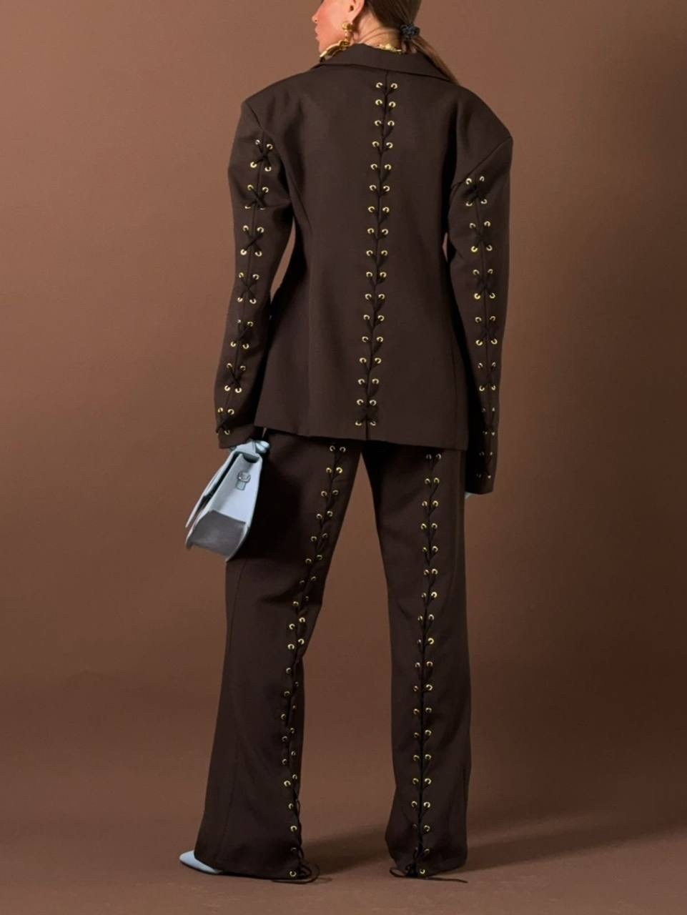 брючные костюмы женские,модные образы,женские костюмы,коричневый костюм