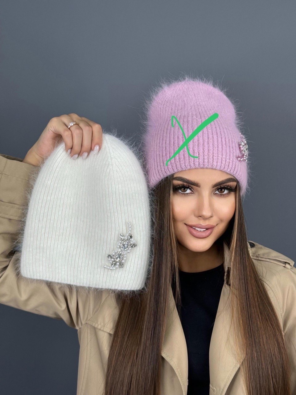 женская шапка ангора,шапка ангора,стильная шапка,шапка женская бини,женская вязанная шапка