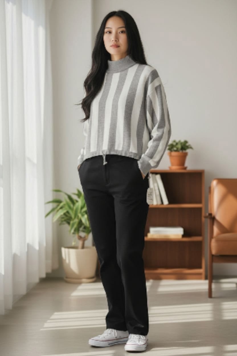 свитер в полоску,серый свитер,свитер с высоким воротом,женский свитер,джемпер