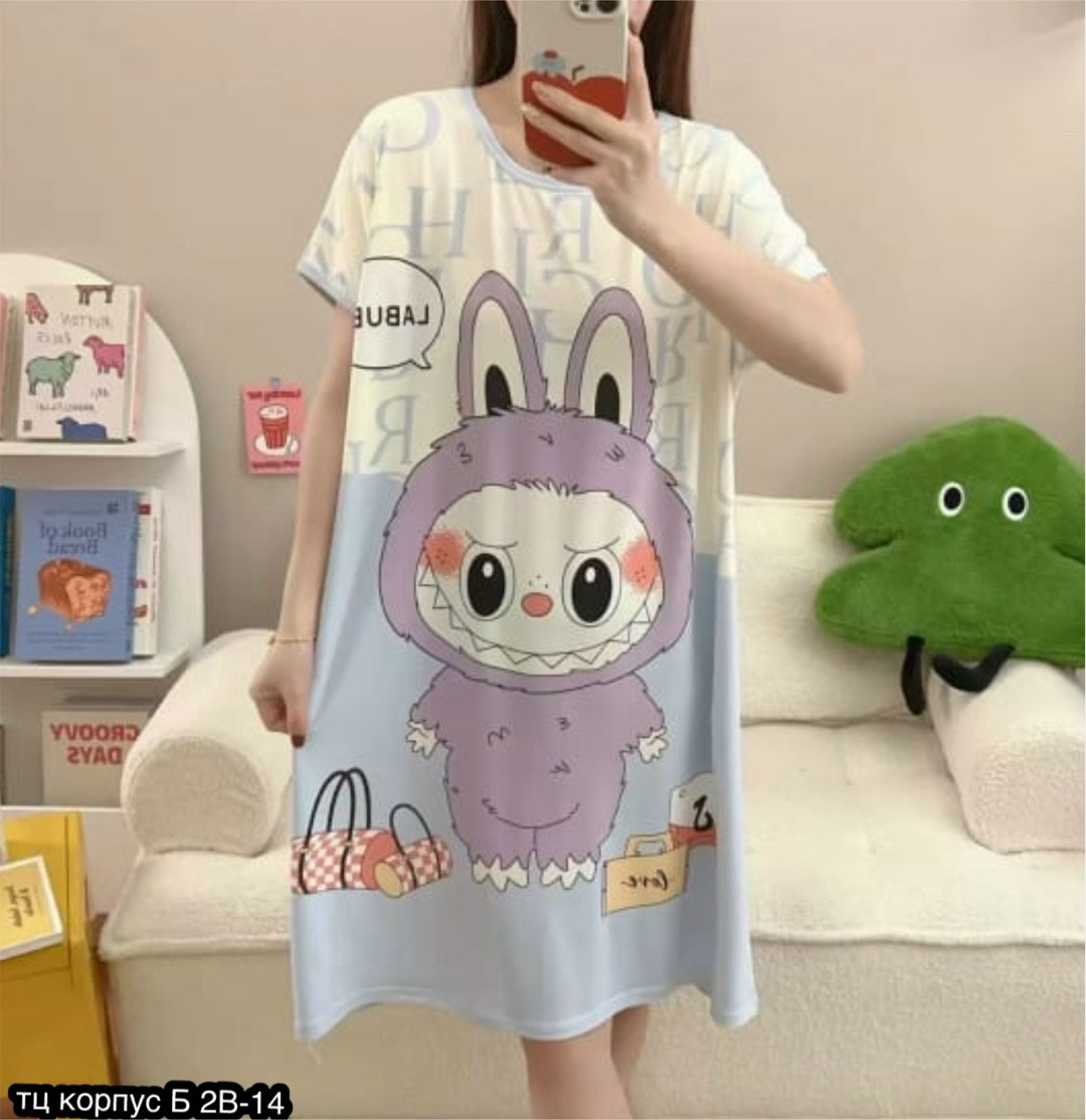 туника домашняя ночнушка,домашняя туника,женская пижама с мультяшным принтом,пижама мультяшная,туника женская