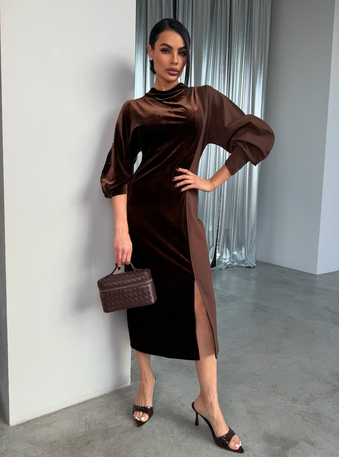 бархатное платье,платье из бархата,платье коричневое,платье велюр,платье бархат